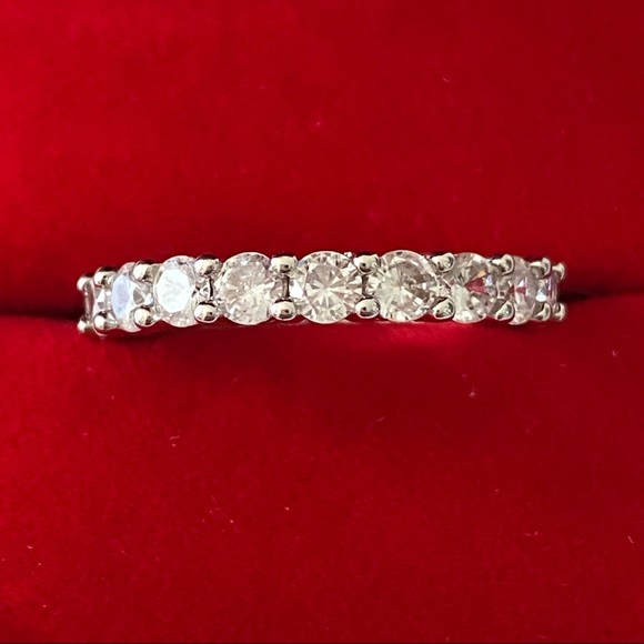 14k gold over 925 diamond eternity wedding band - Picture 2 of 16